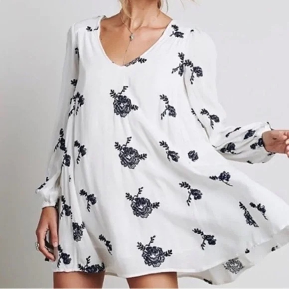 Free People White Embroidered Mini Dress Small